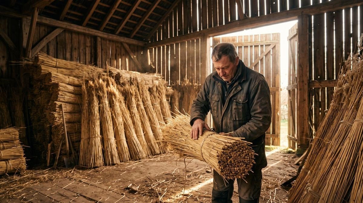 Nendrių pluoštai prieš klojimą